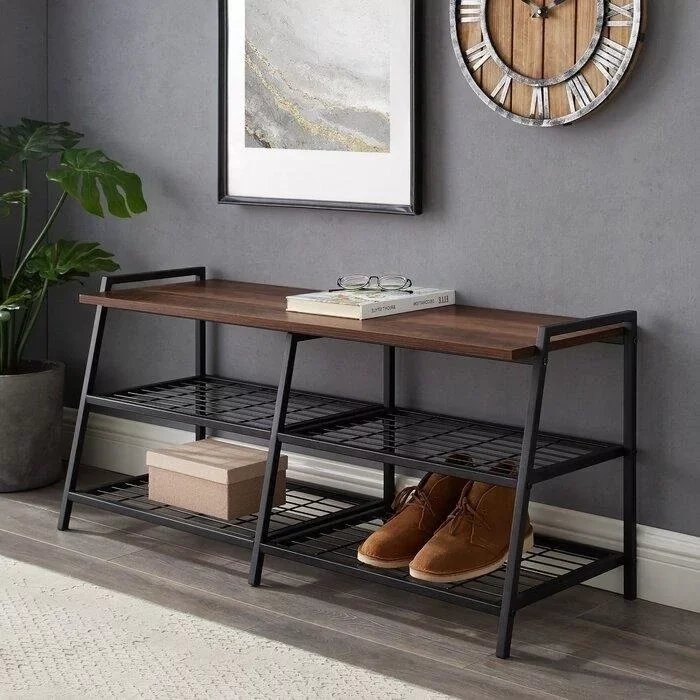 [PO105] Стінний шафчик для взуття Loft «PO105» 120x50x40 см – Ручна робота з дерева та металу