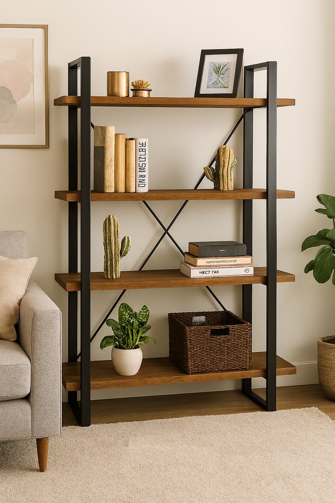 [SQ1168752] Estantería Vivo — diseño abierto de madera y metal estilo industrial