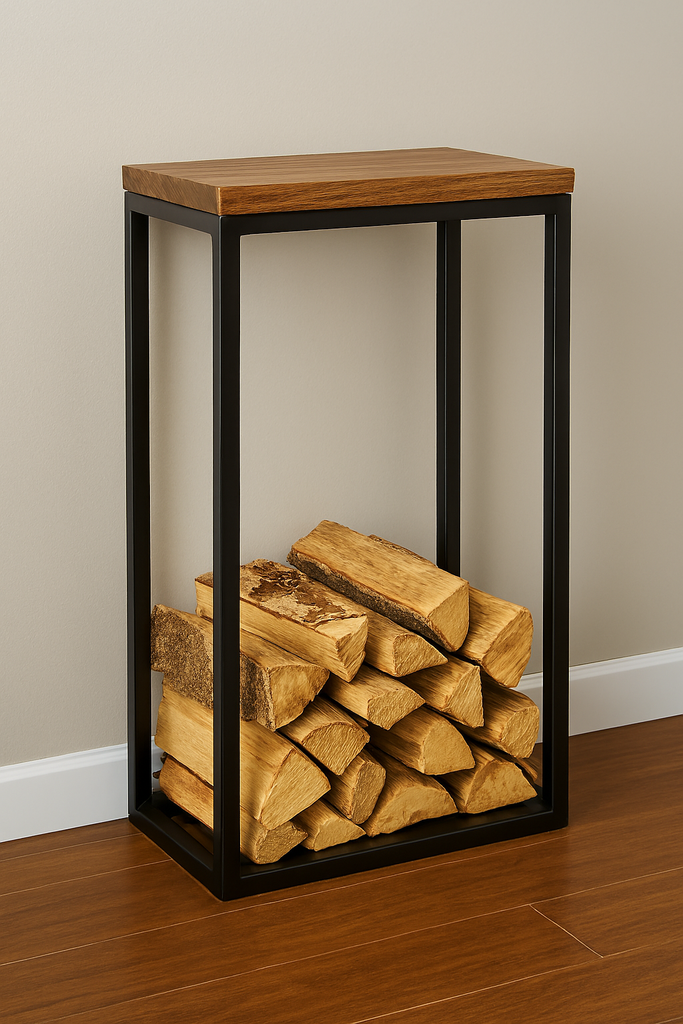 [SQ5626348] Leñero metálico LogBox 800 — diseño minimalista con tapa de madera
