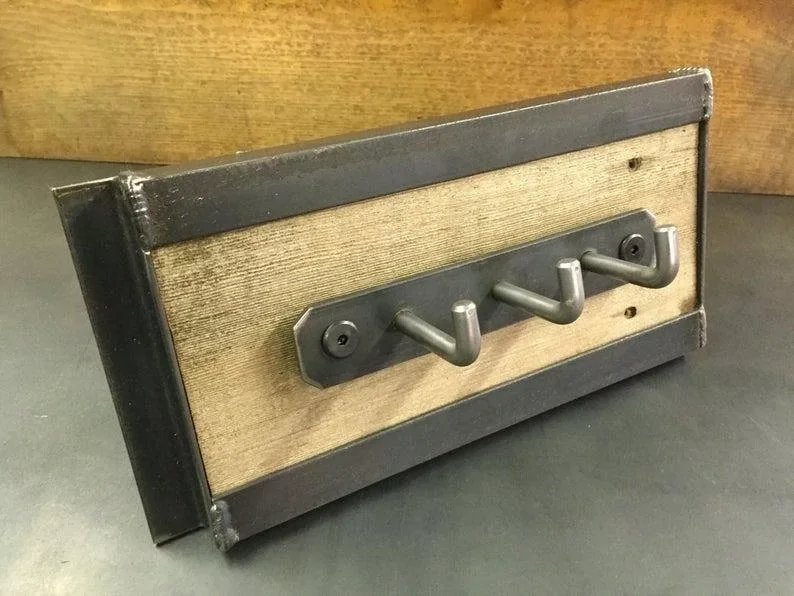 [VSH411] Perchero de pared estilo Loft con madera natural y metal 50x20 cm – Perchero industrial compacto