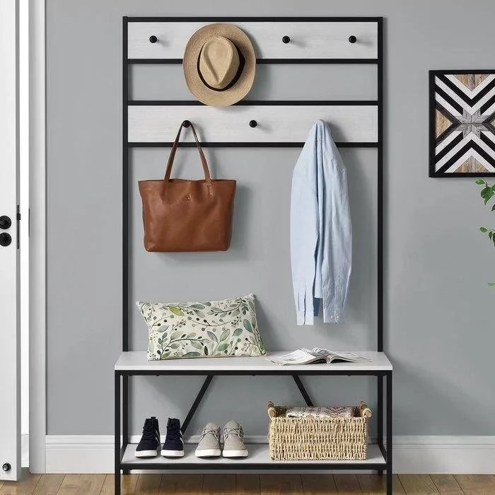 [VS36] Perchero de pie estilo industrial 180x80x40 cm – Madera natural y acero – Fabricado en España