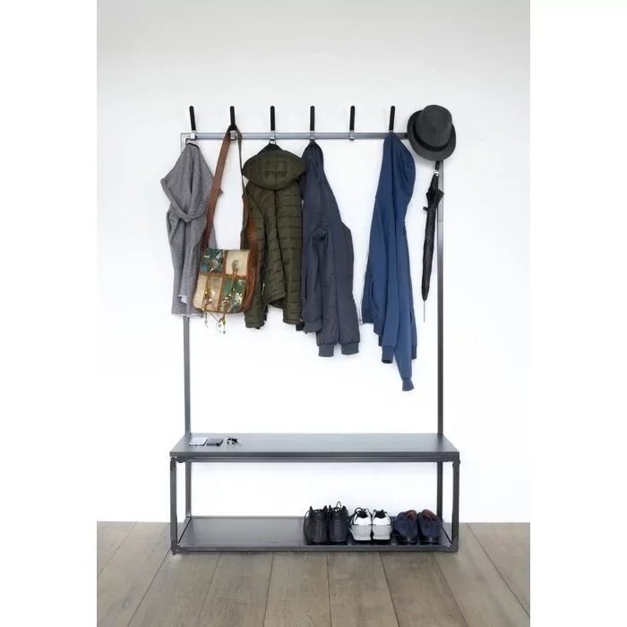 [VSH126] Perchero de pie estilo loft con estante para zapatos de madera 180x120x40 cm