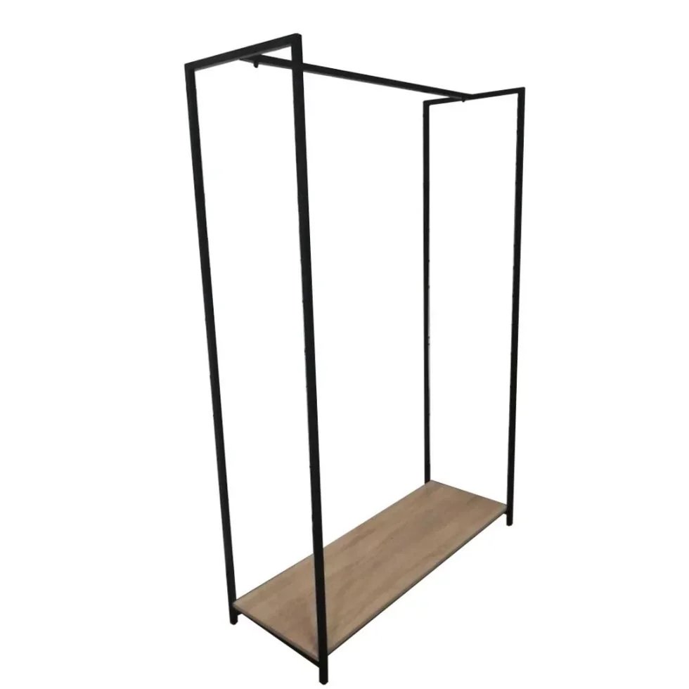 [VSH74] Perchero de pie estilo loft con ruedas y ganchos de madera 180x120x45 cm