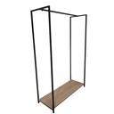 Perchero de pie estilo loft con ruedas y ganchos de madera 180x120x45 cm