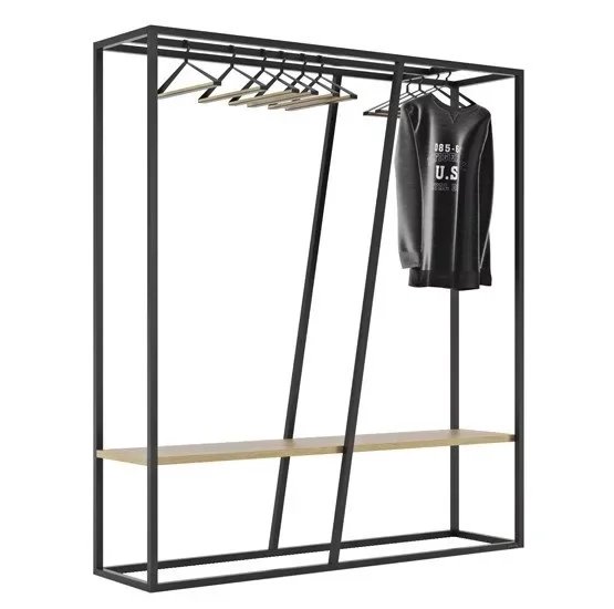 [VSH45] Perchero de pie portátil Showroom 4   1800x1500x400 mm – Madera natural y metal – Fabricación Española